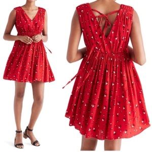 Madewell Magnolia Tie Back Red Floral Dress Size XS